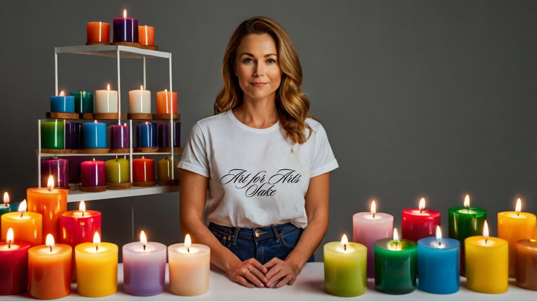 A woman looking at an assortment of coloured candles